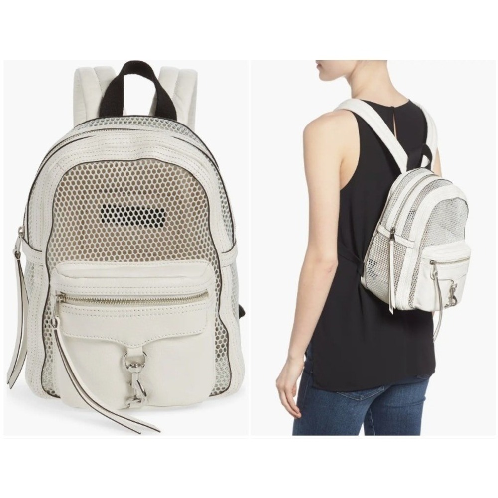 Rebecca Minkoff Small MAB Mesh Backpack – White Leather/Silver Hardware‎